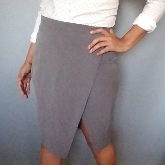GRAY FAUX WRAP PENCIL SKIRT - Picture 5 of 5
